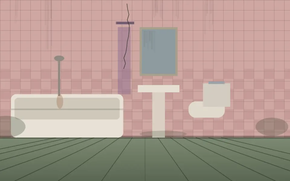 Pembe seramikli, rutubetli eski banyo tadilat öncesi