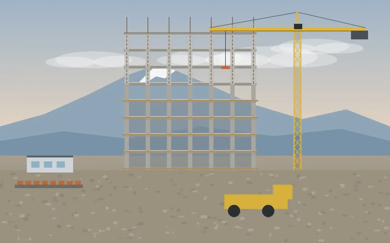 Betonarme taşıyıcı sistem ve vinç, ilerlemiş kaba yapı