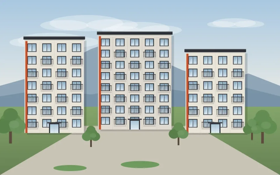 Konut sitesi blokları ve yürüyüş yolu